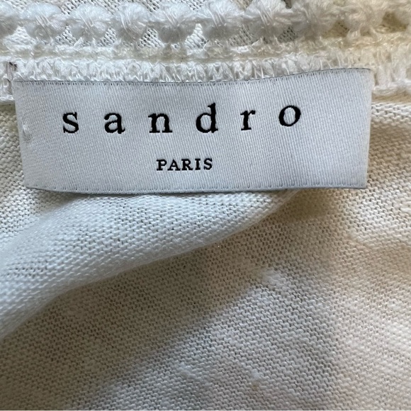 Sandro Paris White Short Embroidered Lace Sleeves Crew Neck Size L - Picture 11 of 13